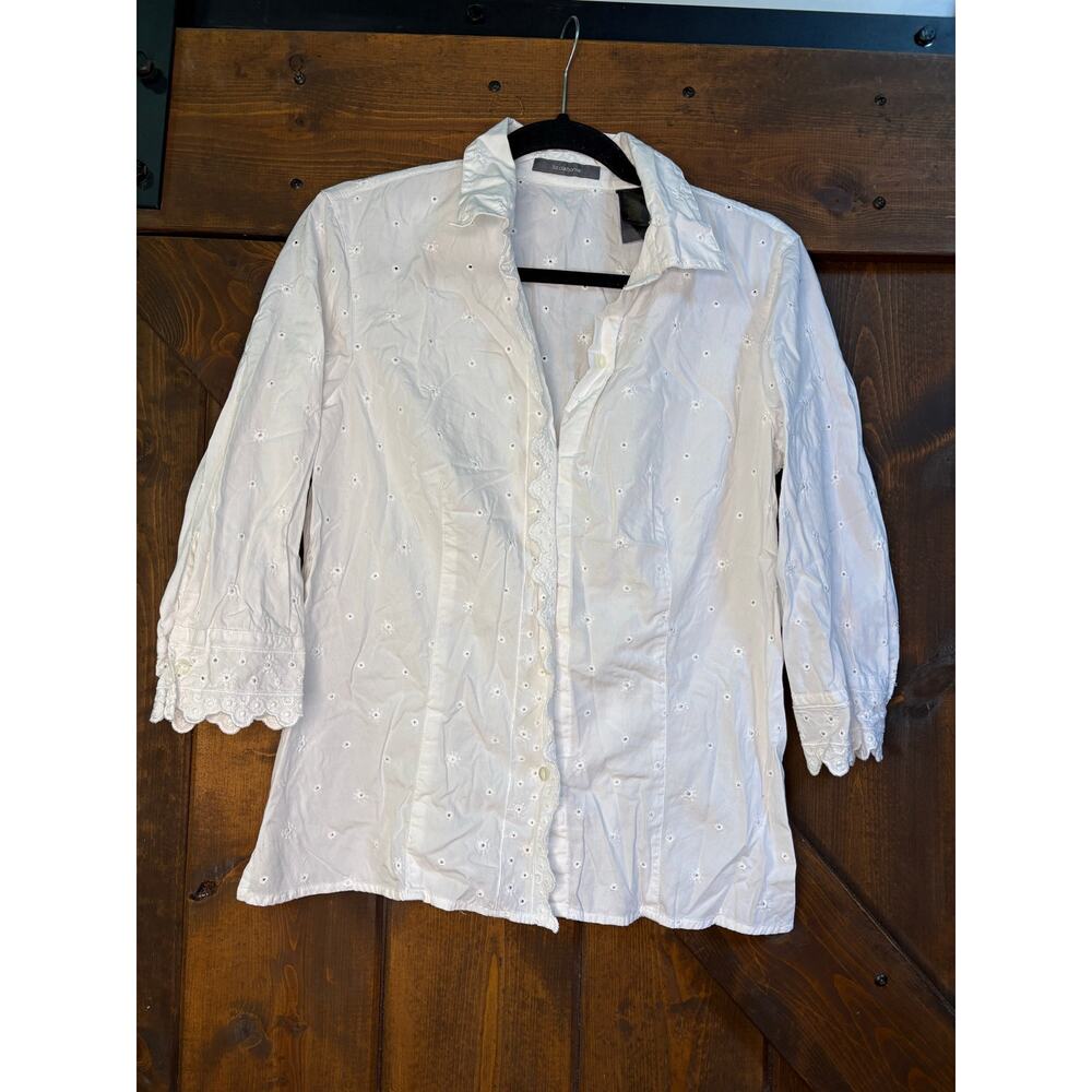Liz Claiborne women’s medium white eyelet  button-up blouse